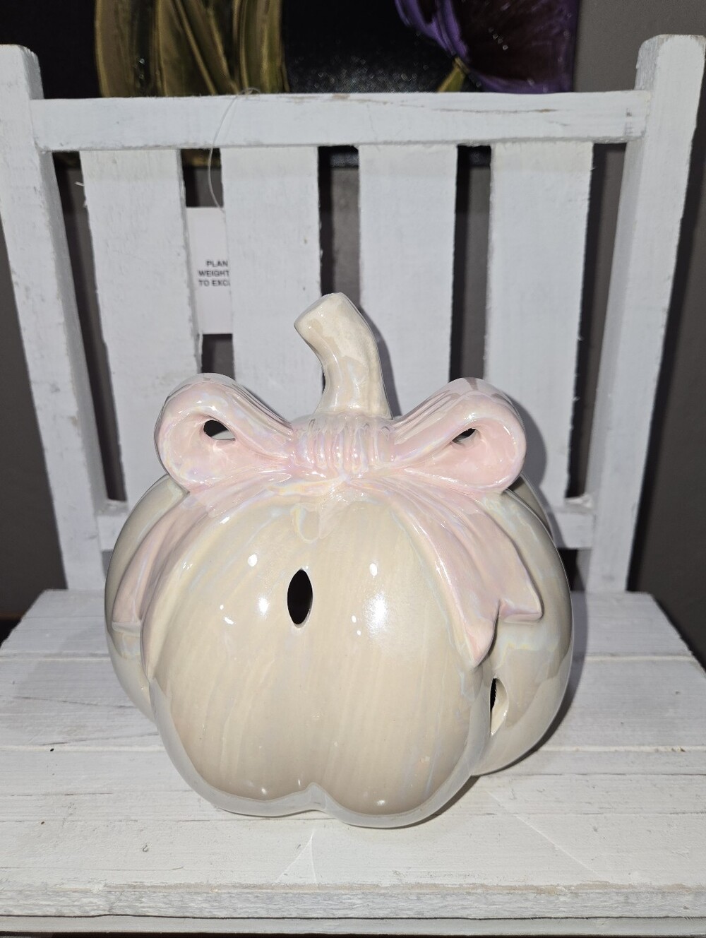 5" Pumpkin With Pink Bow Pearlescent Fall Halloween Decor